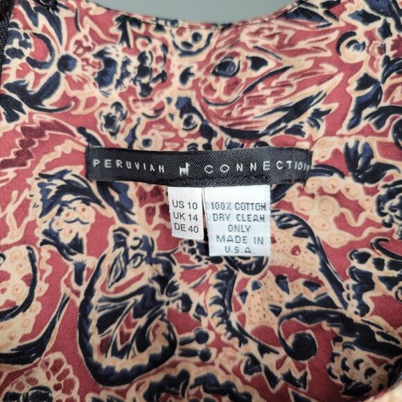 Peruvian Connection Red Floral Maxi Dress Women's Size 10 Cotton Warm Tones Fall - Picture 2 of 9